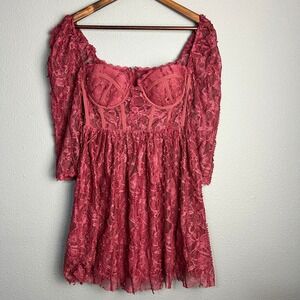 Forever 21‎ Babydoll Lace Mini Dress Bustier Corset Puff Sleeve Party Dress Sz S